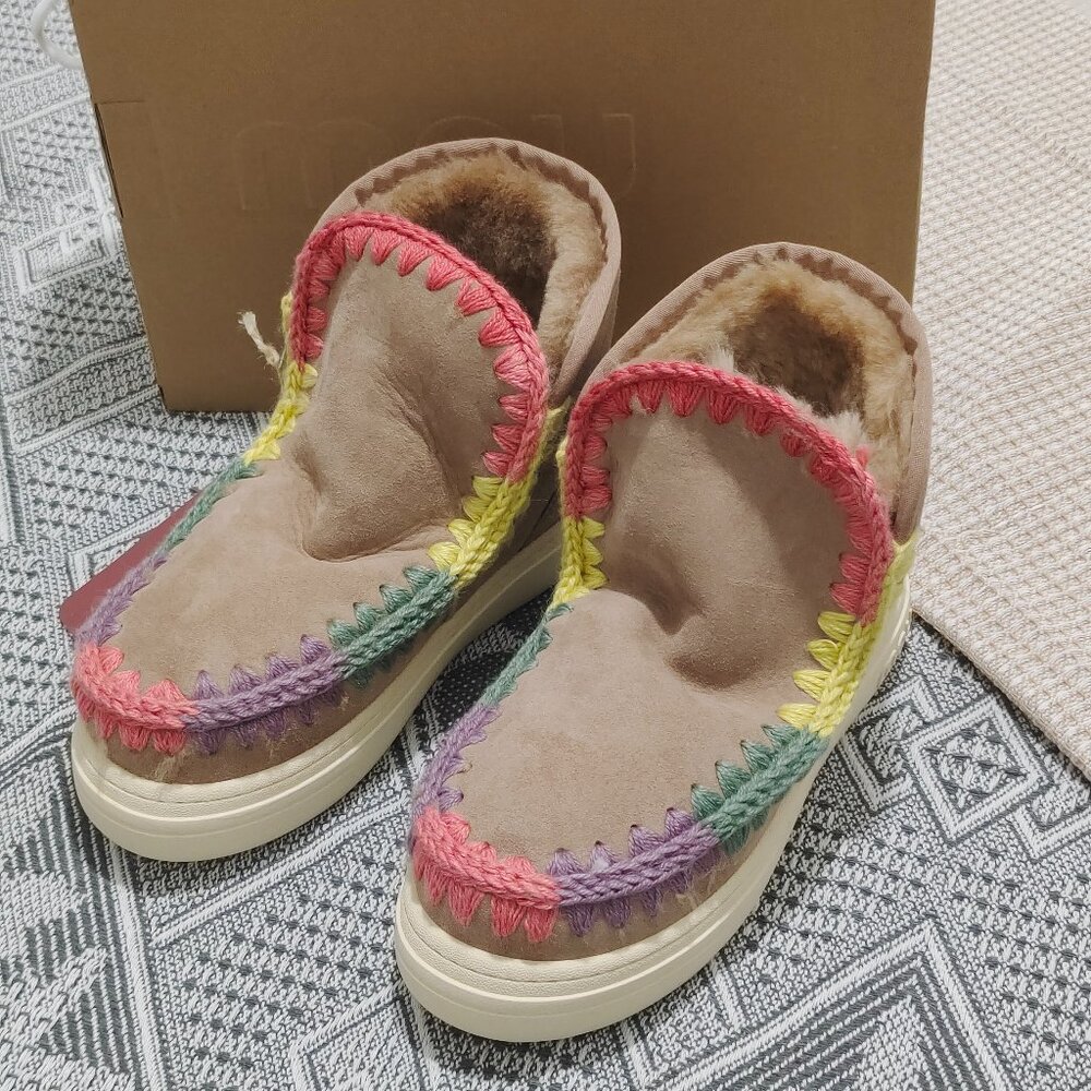Miu Miu Winter Shearling Mules - Retro Rainbow Stitching